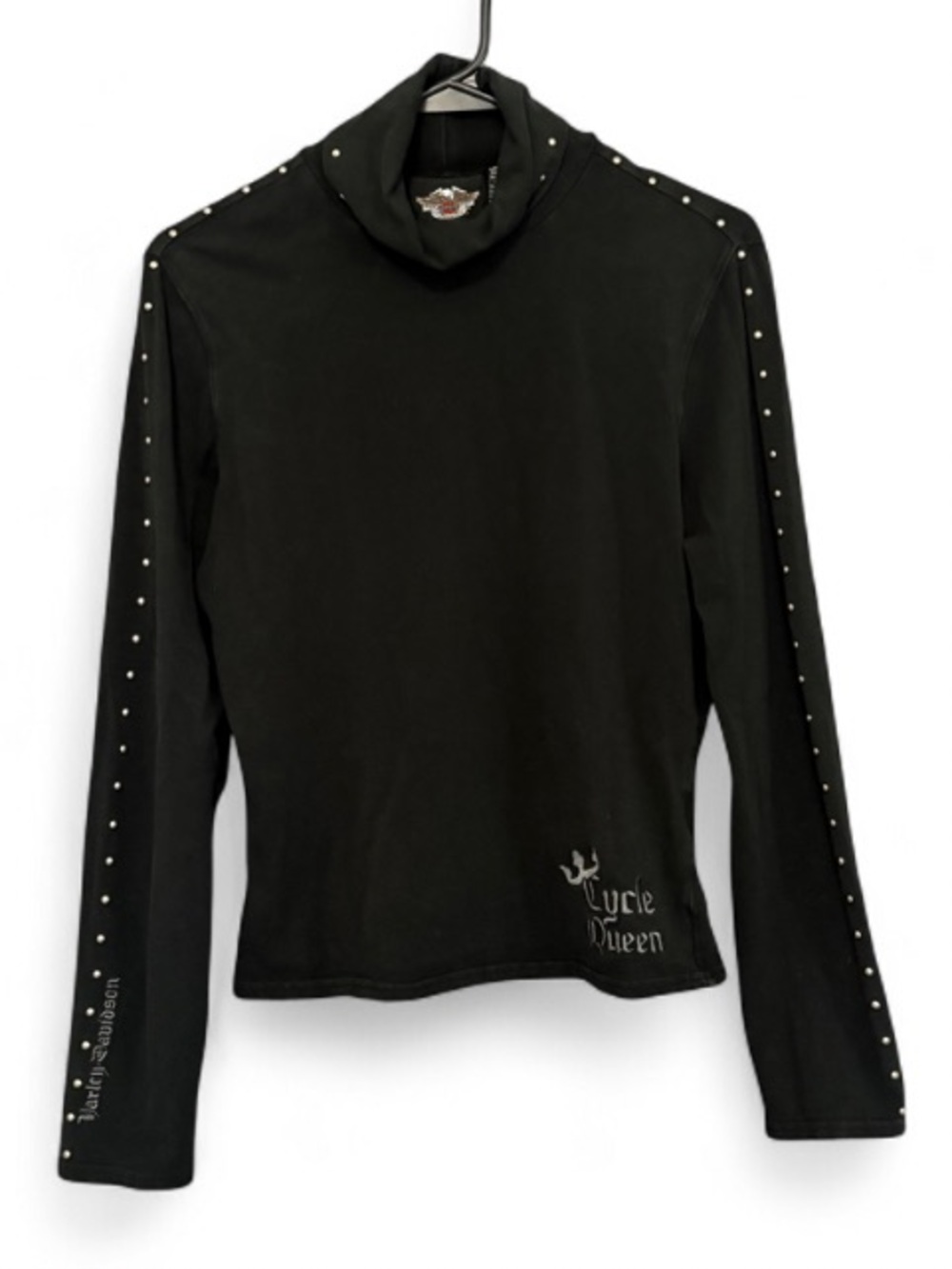Harley Davidson Y2K Studded Embroidered Logo Long Sleeve Turtleneck Biker Shirt